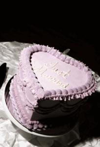 heart shaped, pink wedding cake